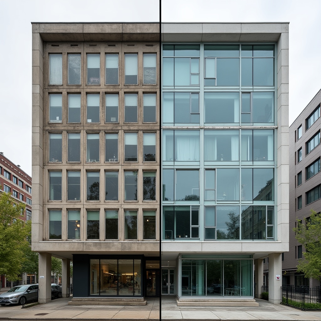 Building facade showing visible improvement after professional cleaning